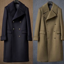 Cashmere Men's Overcoats Wide Lapel Double Breasted Outdoor Warm Long Jackets