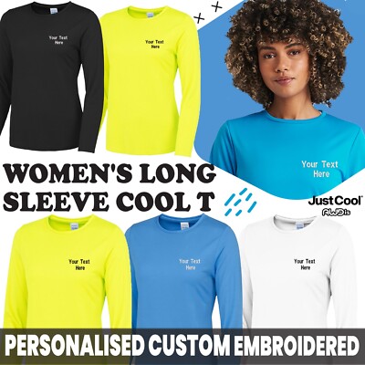 Personalised Custom Embroidered Just Cool Awdis Women' Long Sleeve Cool T-shirt