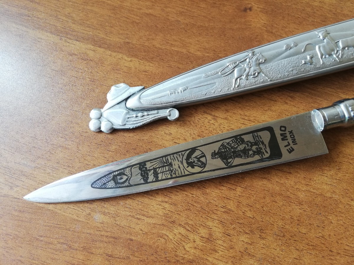 VTG ORNATE BRAZIL ELMO INOX GAUCHO KNIFE COWBOY BULL BOOT KNIFE