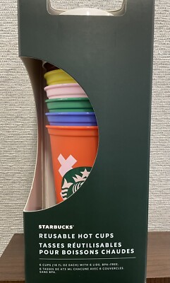Starbucks Summer 2021 Abstract Graphics 6 Pack 16oz Hot Cups w/Lids