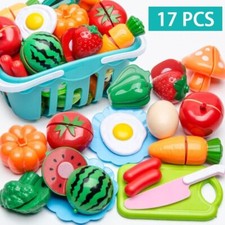 17 PCS Cutting Play Food Toy for Kids Kitchen Pretend Fruit Vegetables Plastic
