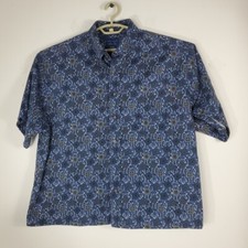 Vtg Towncraft Shirt Mens Blue Geometric Wrinkle Free Loose Fit Mid Length Sz XL