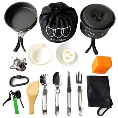 Outdoor Camping Cookware Cooking Equipment Mess Kit Backpacking Gear Hiking Pan