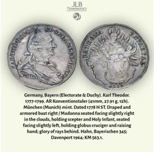 1778 Germany, Bayern, Karl Theodor. Silver Konventionstal KM 563.1