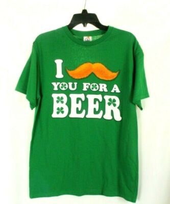 Men's T Shirt Green ''Mustache For Beer'' Size M