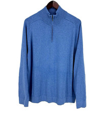 L.L. Bean Wicked Soft Cotton Cashmere Sweater 1/4 Zip Mens Large Blue Pullover