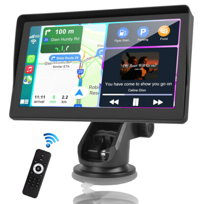 Portable 7'' Wireless Car Stereo Radio Apple Carplay & Android Auto GPS Navi FM