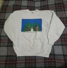 Vintage 90s Christmas Animals Caroling Ramsey Art Sweatshirt L Made In USA