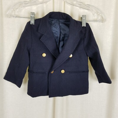 VTG Toddler Boys Imp Originals Navy Military Look Blazer Suit Jacket Coat  size