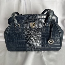Brighton Vintage Black Leather Crocodile Print Shoulder Bag Purse
