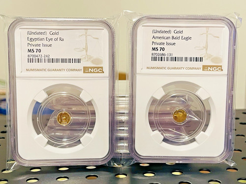 NGC MS70 Undated Gold 2-Coin Set Egyptian Eye of Ra & Bald Eagle Private