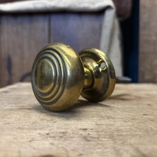 Antique Brass Door Knob & 1 Escutcheon Trim Ring Plate Set Vintage