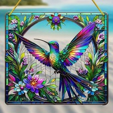 Stained Glass Hummingbird Decor - Acrylic Window Hanging for Indoor/Outdoor Use