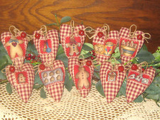 Country Christmas 10 Gingerbread Hearts Ornaments Wreath Accents Wall Tree
