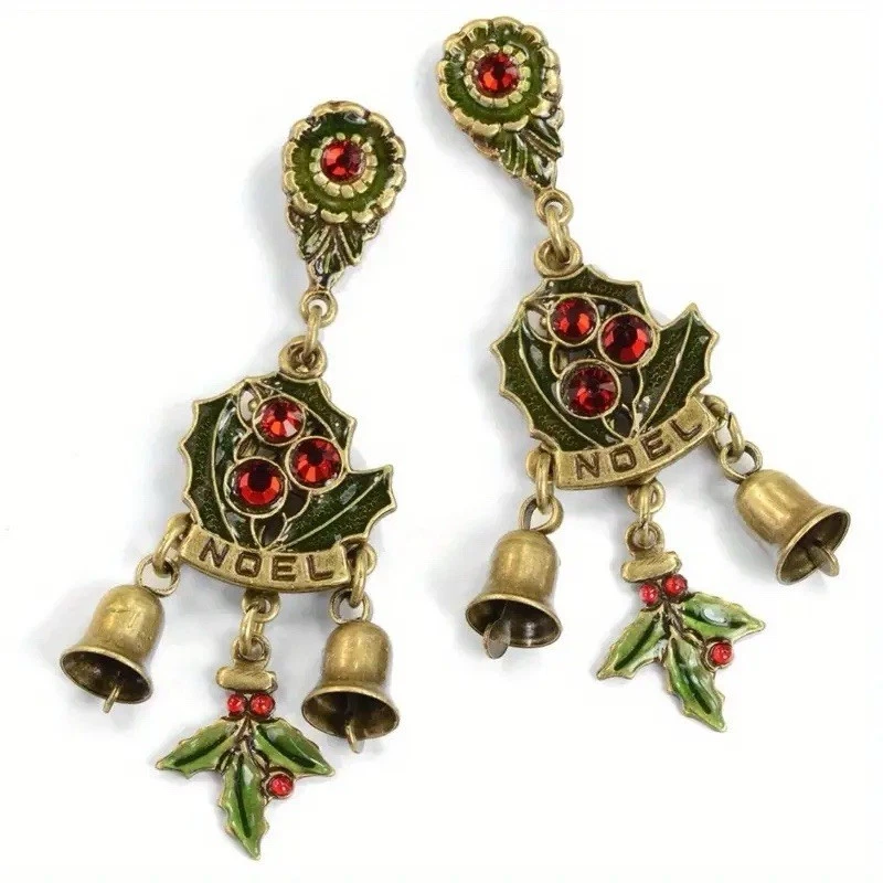 Brincos Chico’s Christmas Noel Holly Bell folha vintage cz declaração ouro boho baga - Imagem 2 de 4