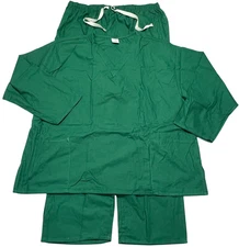 Scrub Set Unisex (3X) Hunter Green 4 Pockets Long Sleeve Top & Bottom Medical