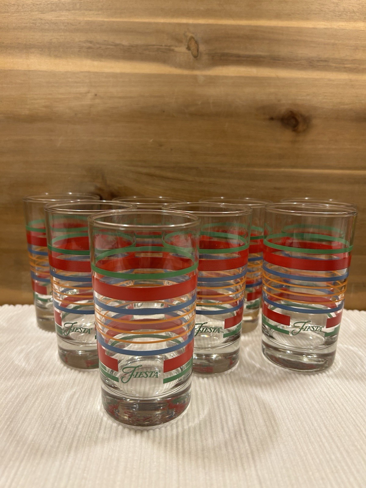 Fiesta Logo Homer Laughlin 8 Multicolor Striped Juice Glasse
