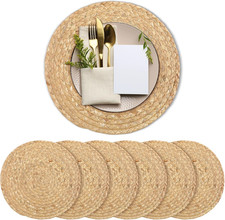 Set of 6 round Woven Placemats 12-Inch Natural Water Hyacinth Plant Placemats Ha
