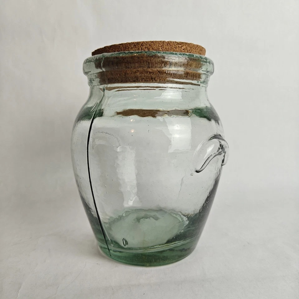 VTG Recycled Green Glass Jar, Heavy, Cork Lid Made In Mexico 6" Tall - Image 2 of 4