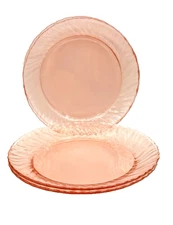 Vtg Arcoroc France Rosaline Pink Swirl Glass Two Bread & Two Salad Plates