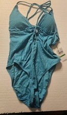Lucky Women's Size L Golden Wave One Piece Swimsuit in Aquashella Blue NWT