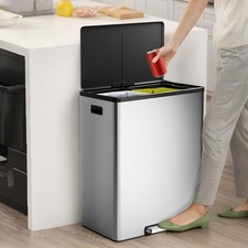 16 Gallon Stainless Steel Kitchen Trash Can Dual Compartment Garbage Can Bin