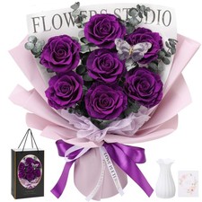 Casaido Preserved Flowers for Delivery, 7 Purple Roses Bouquet, Rose