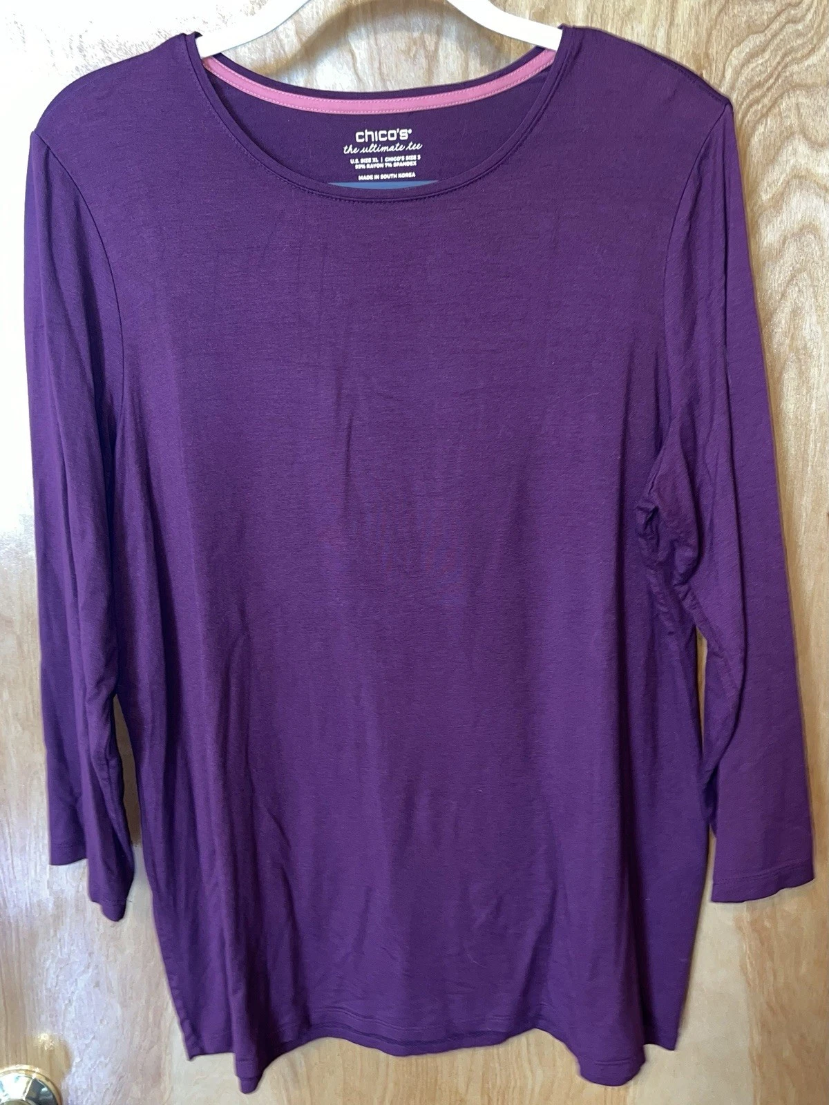 Chico’s burgundy maroon long sleeve knit The Ultimate Tee Size 3 rayon blend
