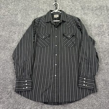 Ely Cattleman Shirt Mens Large Black Striped Long Sleeve Snap Western Pockets