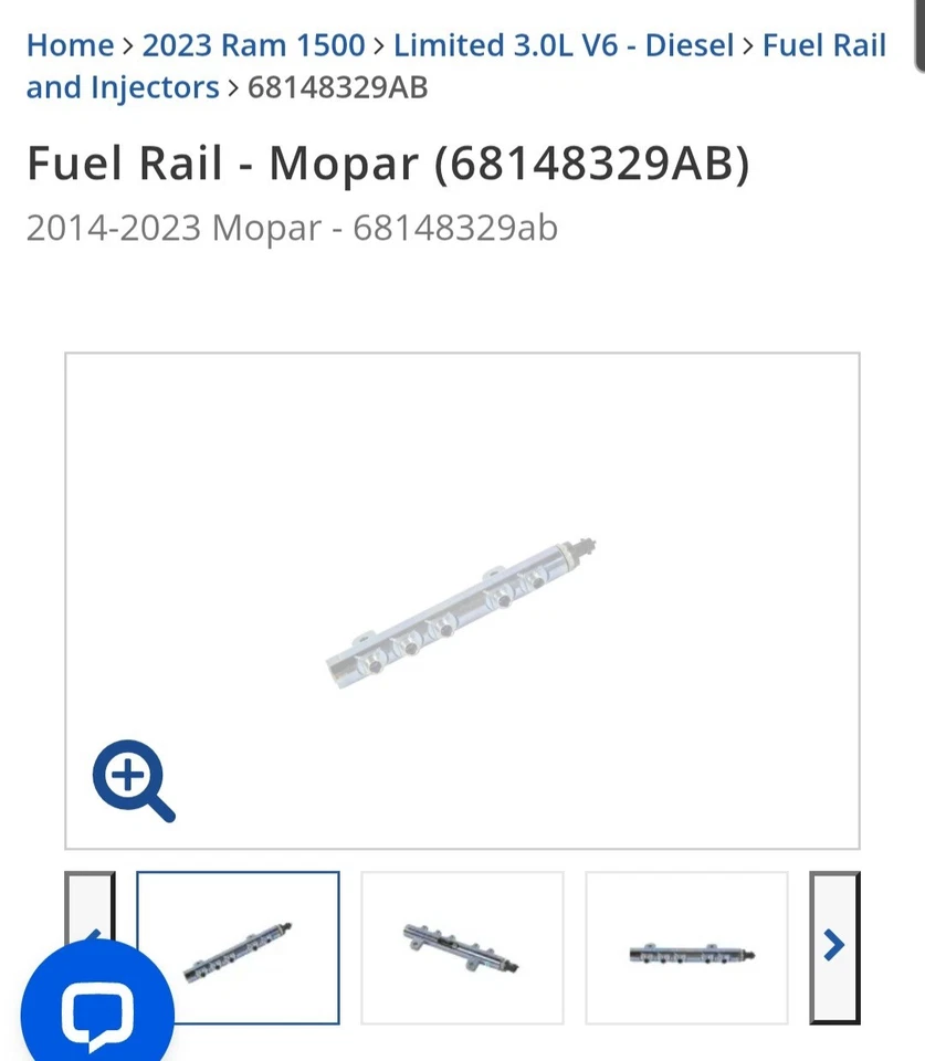 Genuine Mopar 68148329AB Fuel Rail, RIGHT 11-20 Dodge JEEP 3.0L Eco Diesel 04452 - Image 2 of 2