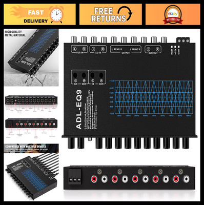 9 Band Car Audio Equalizer - Adjustable EQ with Front, Rear & Sub Outputs, 8V RM