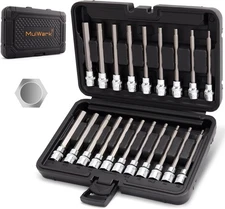 Mulwark 20PC 3/8" Drive Extra Long Allen Hex Bit Socket Set One Size, Silver 