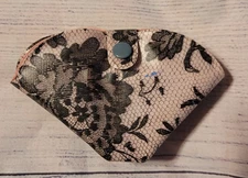 Vtg 1940's Travel Sewing Kit  Foldable Snap Closure Thimble Pink Faux Black Lace