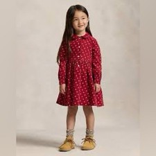 Ralph Lauren girl's red cotton corduroy shirtdress 6X long sleeve Peter Pan