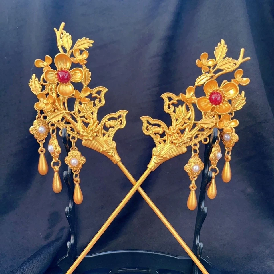 Horquilla hecha a mano con flor de ciruelo estilo palacio Hanfu chino accesorios para el cabello Foto 3 de 3