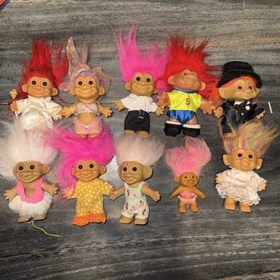 Vtg Lot of 10 Troll Dolls, 1980s-90s, Various Brands/sizes lot #21