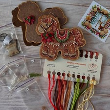 DIY Cross Stitch Kit  Gingerbread Horse    Wooden Christmas Ornament Embroidery