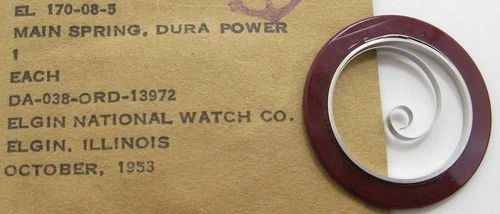 Elgin 8/0s ORD 13972 watch model 539 554 555 T end Mainspring white alloy