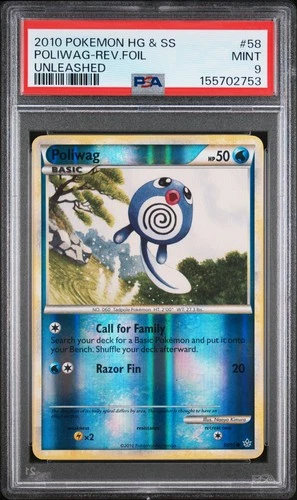 2010 POKEMON HEARTGOLD & SOULSILVER UNLEASHED #58 POLIWAG-REVERSE FOIL PSA 9