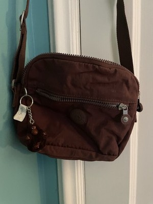Kipling Damian UP crossbody bag boho brown tonal monkey keychain new