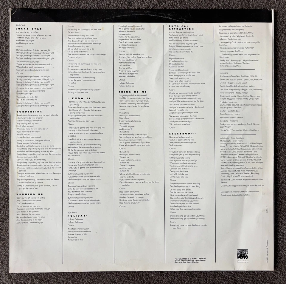 Madonna Self Titled 1983 1st Australian Press LP + Insert - Image 4 of 4