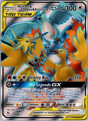 Moltres & Zapdos & Articuno GX (Full Art) 66/68 Ultra Rare Hidden Fates NM