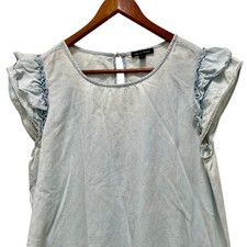 AS U Wish Womens Ruffle Sleeve Chambray Dress M Distressed Mini