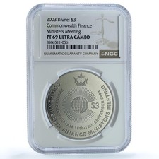 Brunei 3 dollars Finance Ministers Meeting KM-77 PF 69 NGC CuNi coin 2003