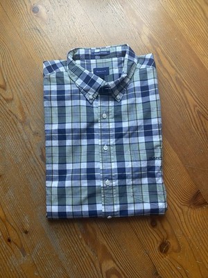 Gant Regular Hemd aus schottischer Baumwolle blau weiß und grün khaki.Größe XXL