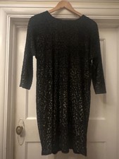 Oliver Bonas Dress Woman UK 10 Black Metallic Jacquard Bodycon Gold Sparkle