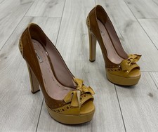 MIU MIU Vintage Patent Leather Peep-Toe Platform Pumps Bow Brogue Heels IT 38