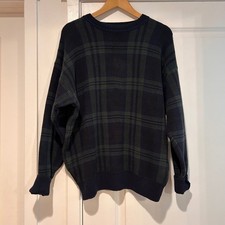Vintage Woods  Gray Tartan Plaid Crewneck Sweater Navy Green Men's Medium 90s