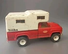 Vintage 1974 Tonka Red Dodge Pick Up Truck Camper, Pressed Steel 15 Inches