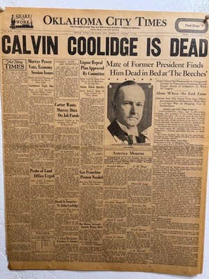 1933 CALVIN COOLIDGE IS DEAD (3) PAGES FREE SHIPPING
